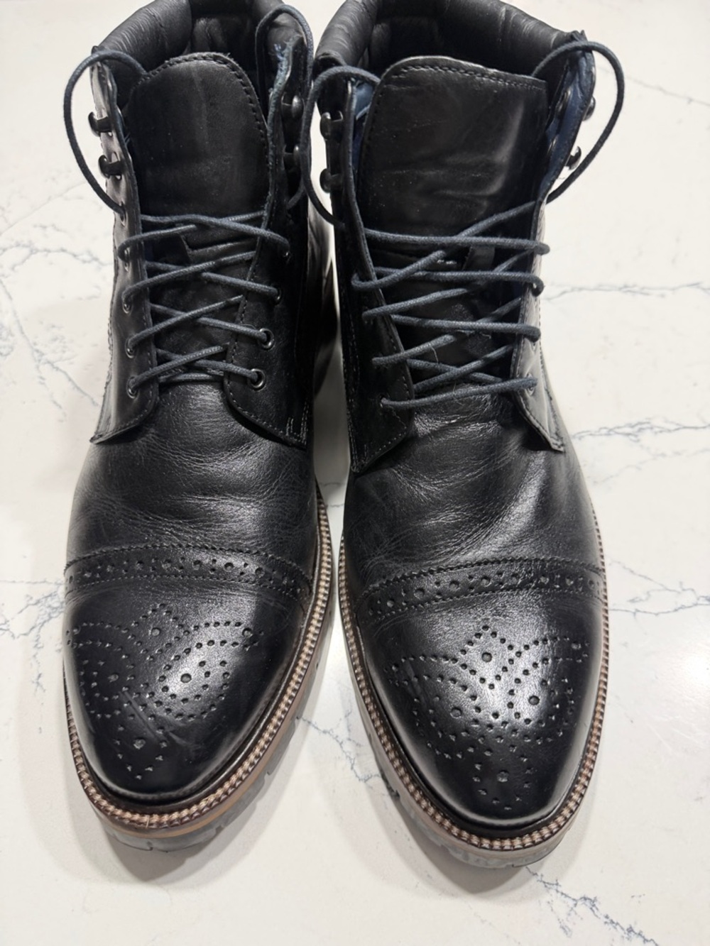 Johnston & Murphy Black Leather Brogue Chukka Boots